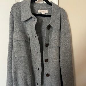 Loft Gray Collared Sweater Jacket - Small
